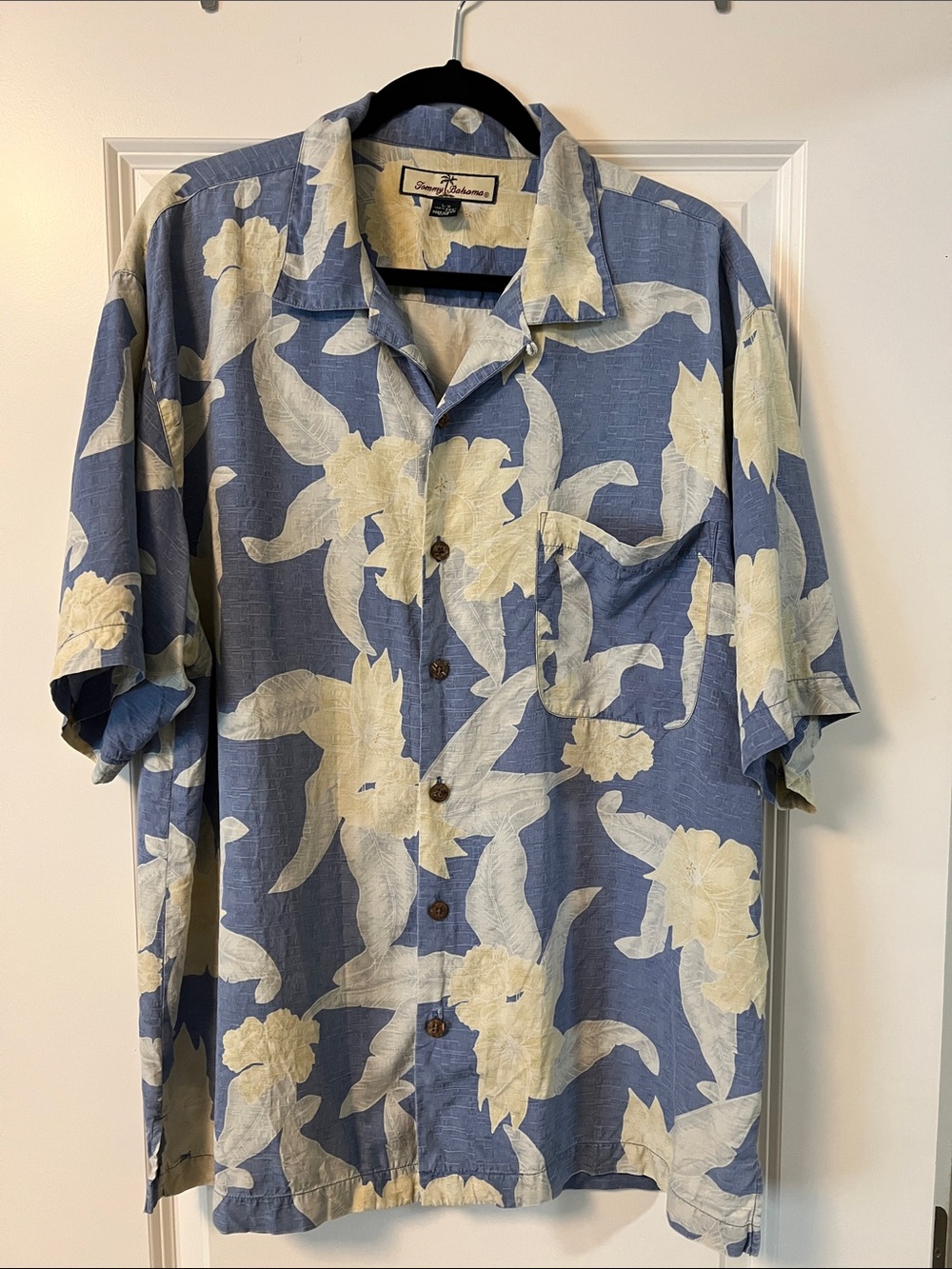 Tommy Bahama Blue and Cream Floral Camp Shirt